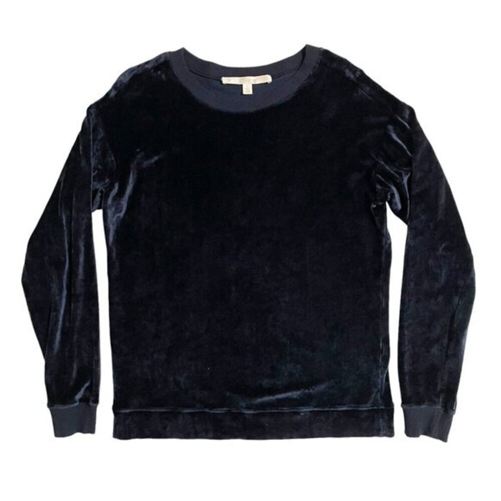 Nordstrom Signature Velour Sweatshirt Navy Blue Pullover Top SZ XS
